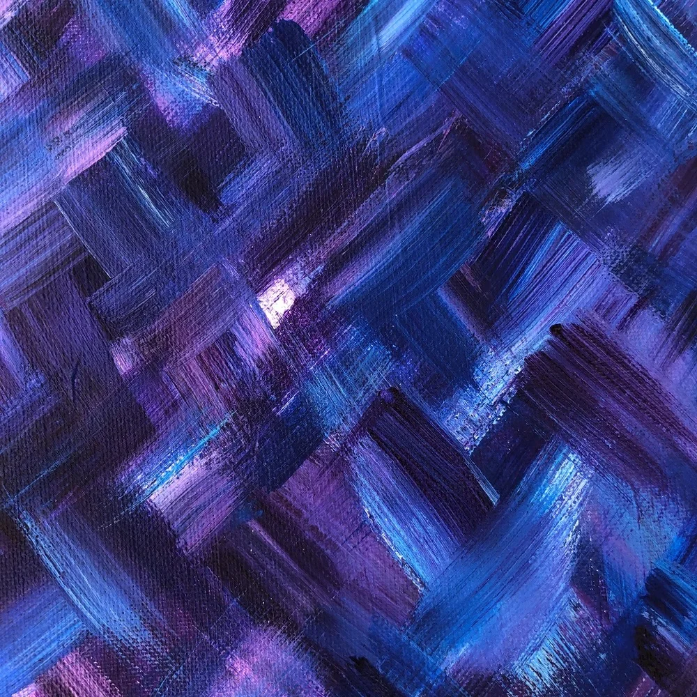 HANDCRAFTED BLUE & PURPLE CROSS HATCH ABSTRACT ART